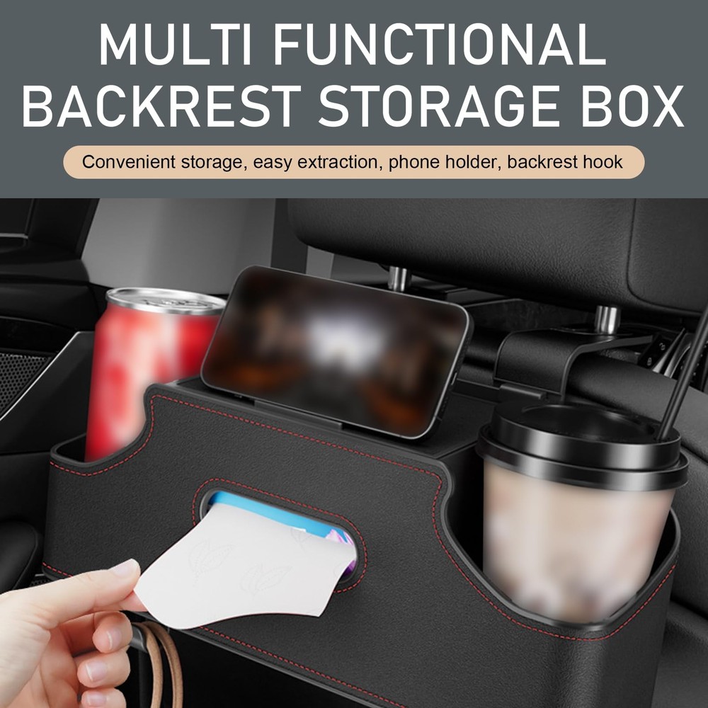 1 PC Car Seat Back Organizer, Car Back Seat Multi-Function Storage Box with 2...