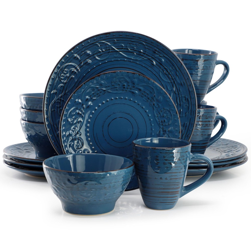 Malibu Deep Ocean-Piece Stoneware Embossed Pattern Reactive Deep Ocean Blue 16