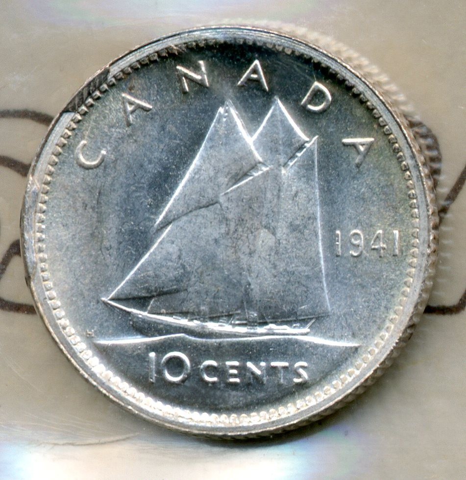 1941 Canada 10 Cents - Choice Uncirculated, ICCS MS64