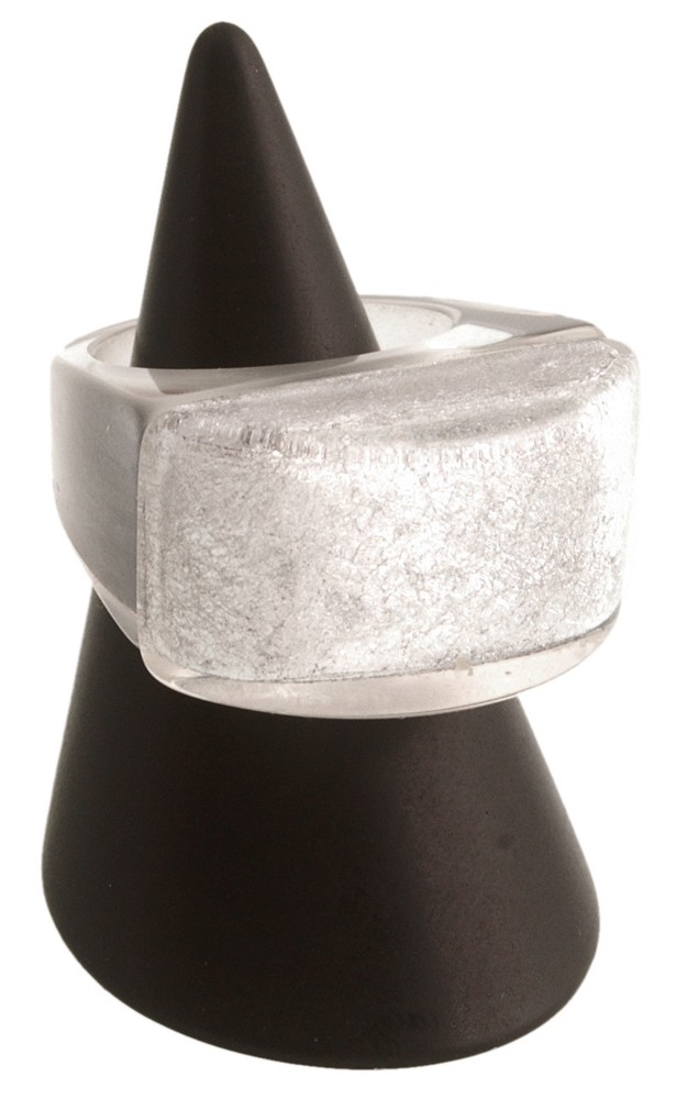 ZSISKA PURE SILVER LEAF RECTANGLE RESIN RING.  VARIOUS SIZES
