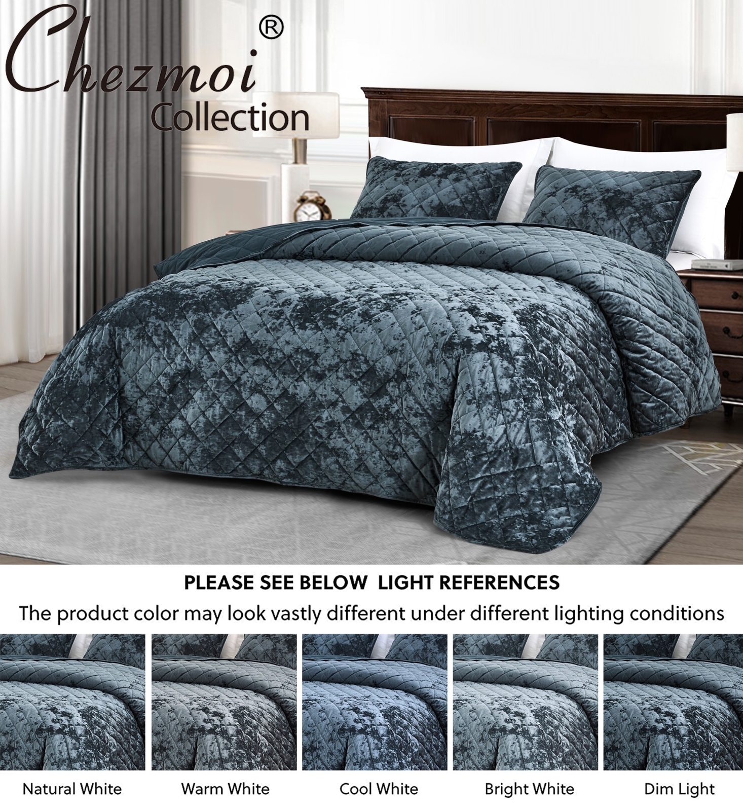 Chezmoi Collection Lux 3-Piece Diamond Stitch Plush Distressed Velvet Quilt Set