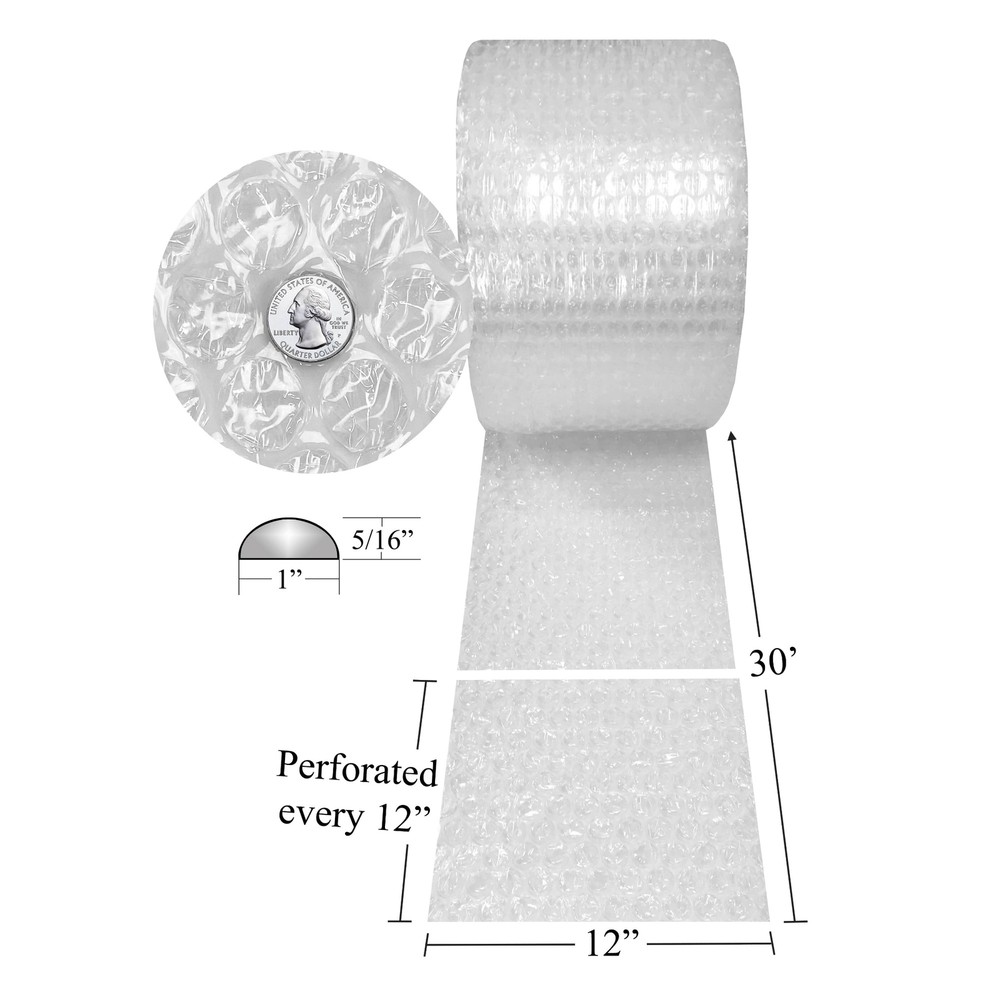 UBMOVE Medium Bubble Roll Wrap 12" wide x 30' perforated 5/16" Bubbles