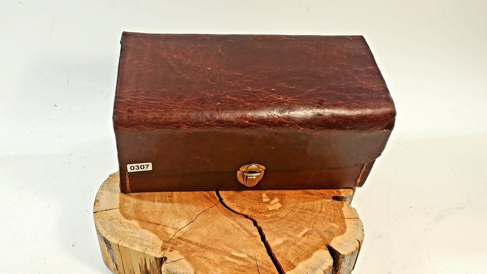 Antique leather ammunition box