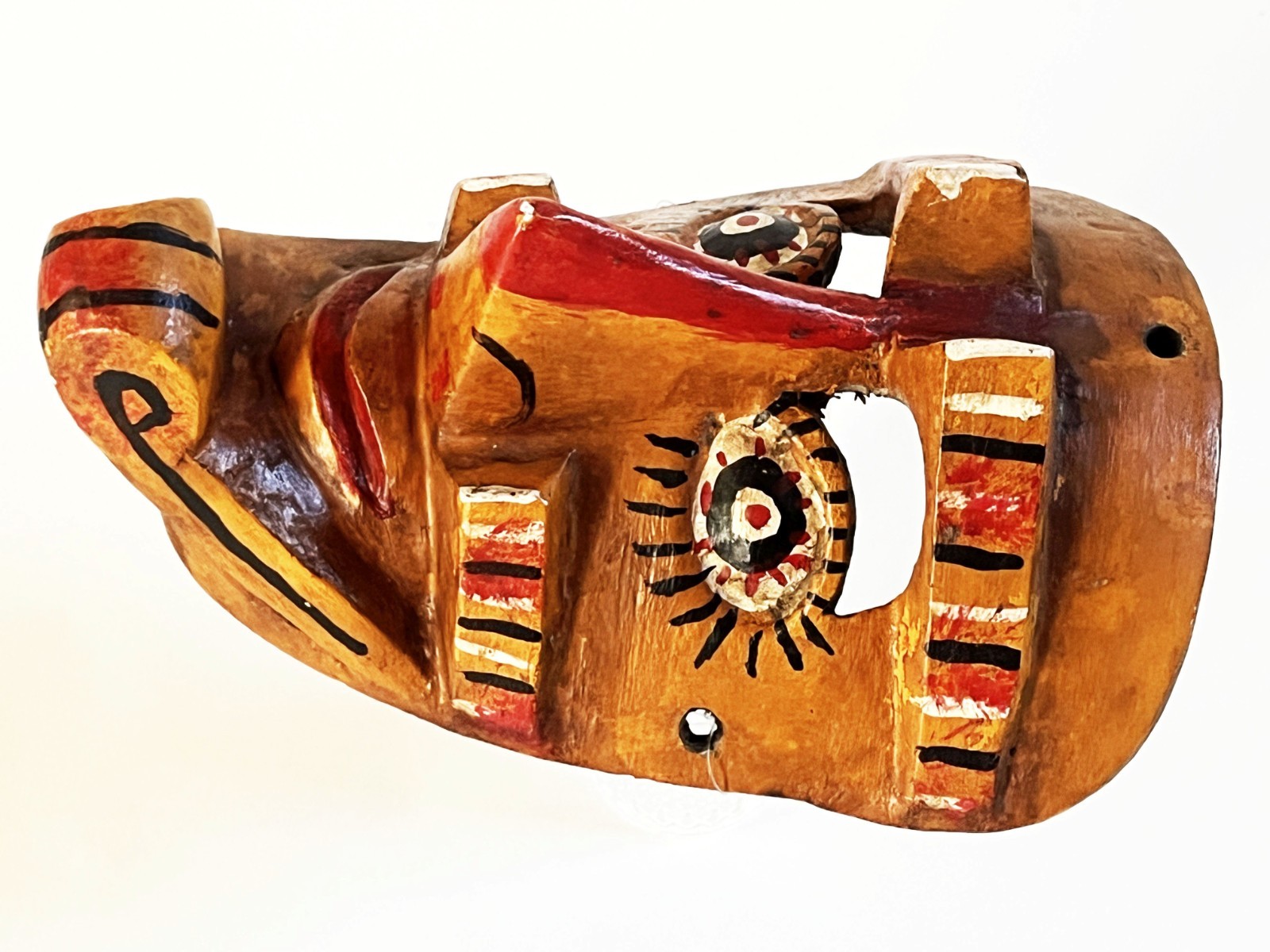 VTG MEXICAN GUERRERO FOLK ART HAND CARVED WOOD MORO CHINO CULTURAL DANCE MASK