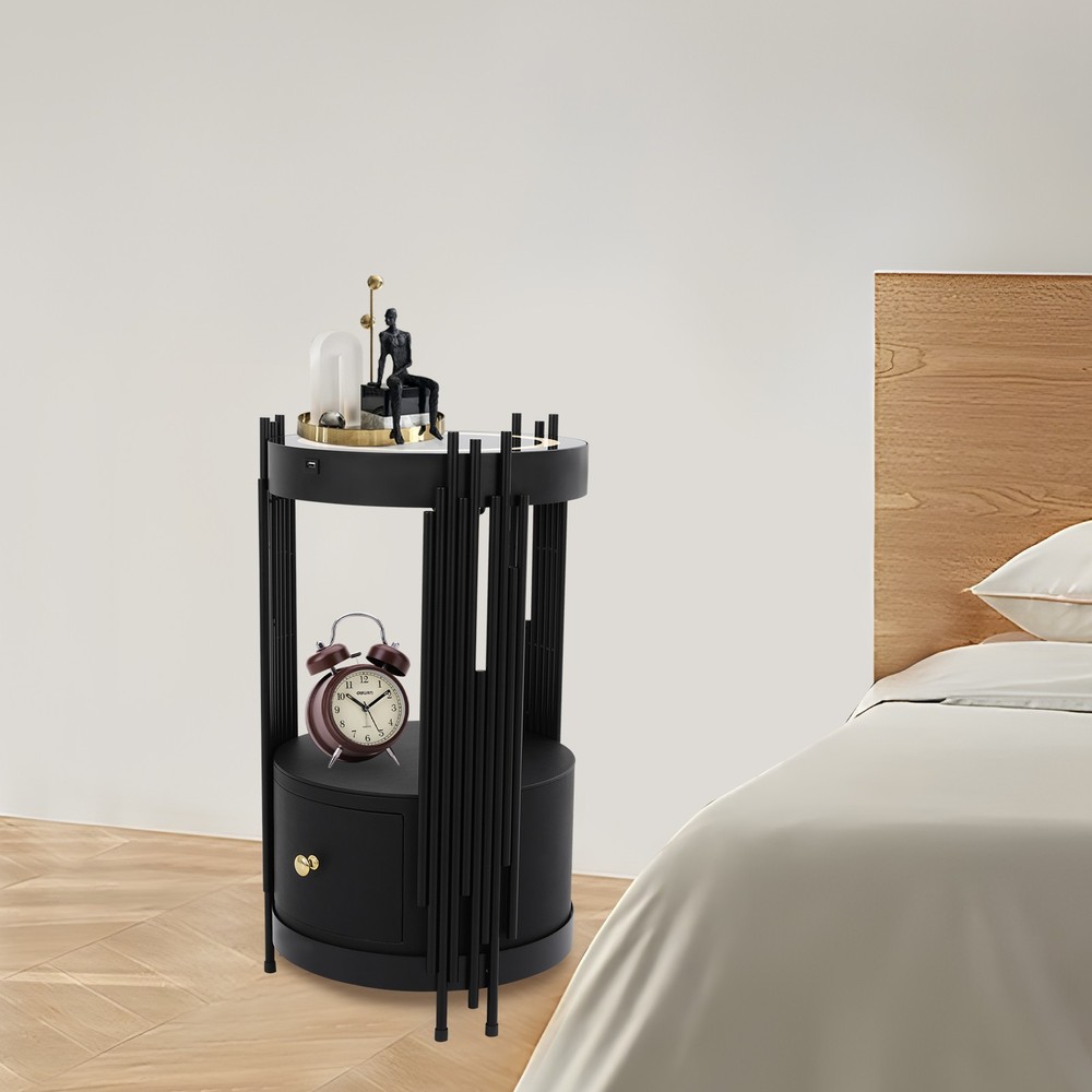 Smart Nightstand With Wireless Charging Station Bedside Table LED Side/End Table