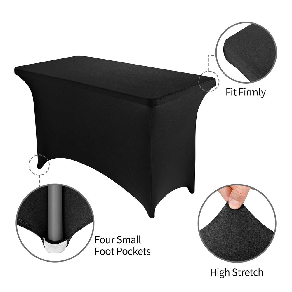 Peomeise 4FT Spandex Table Cover Rectangular 48" x 30" (Rectangular), Black
