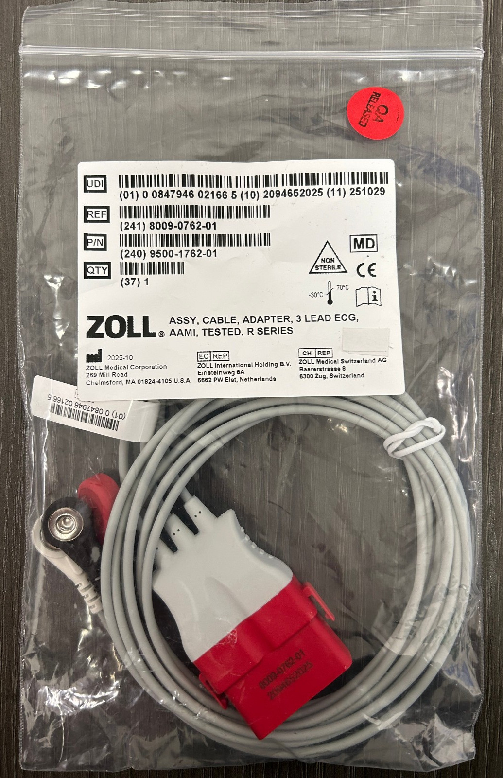 Zoll Cable, New OEM, ASSY, Adapter, 3 Lead ECG, AAMI, R Series, # 8009-0762-01