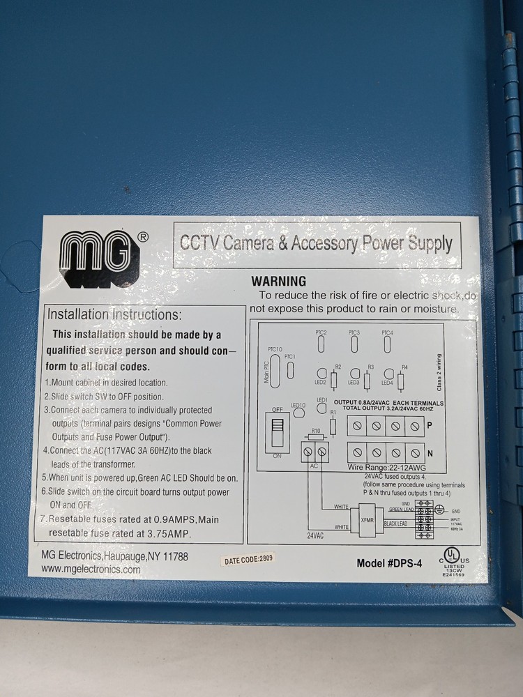 MG Electronics cctv camera & accessory power supply Model #DPS-4 24v