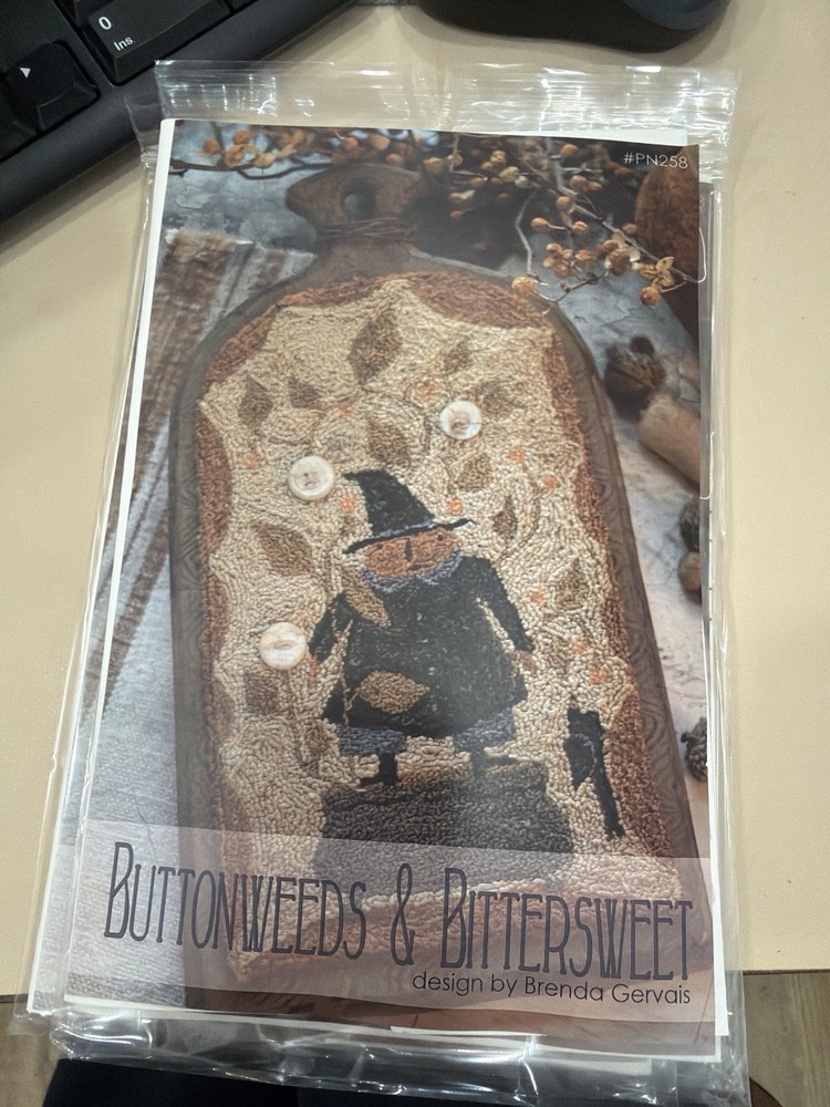 Brenda Gervais Buttonweeds & Bittersweet PN258 Punchneedle OOP New