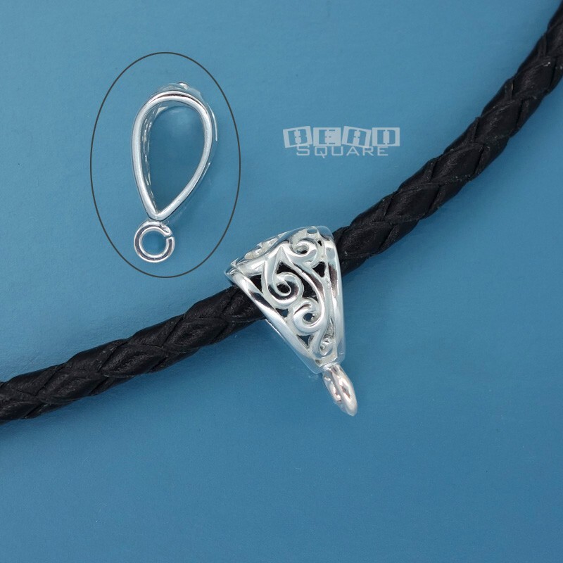 Solid Sterling Silver Openwork Scroll Pendant Bail Connector w/ Open Loop #33499