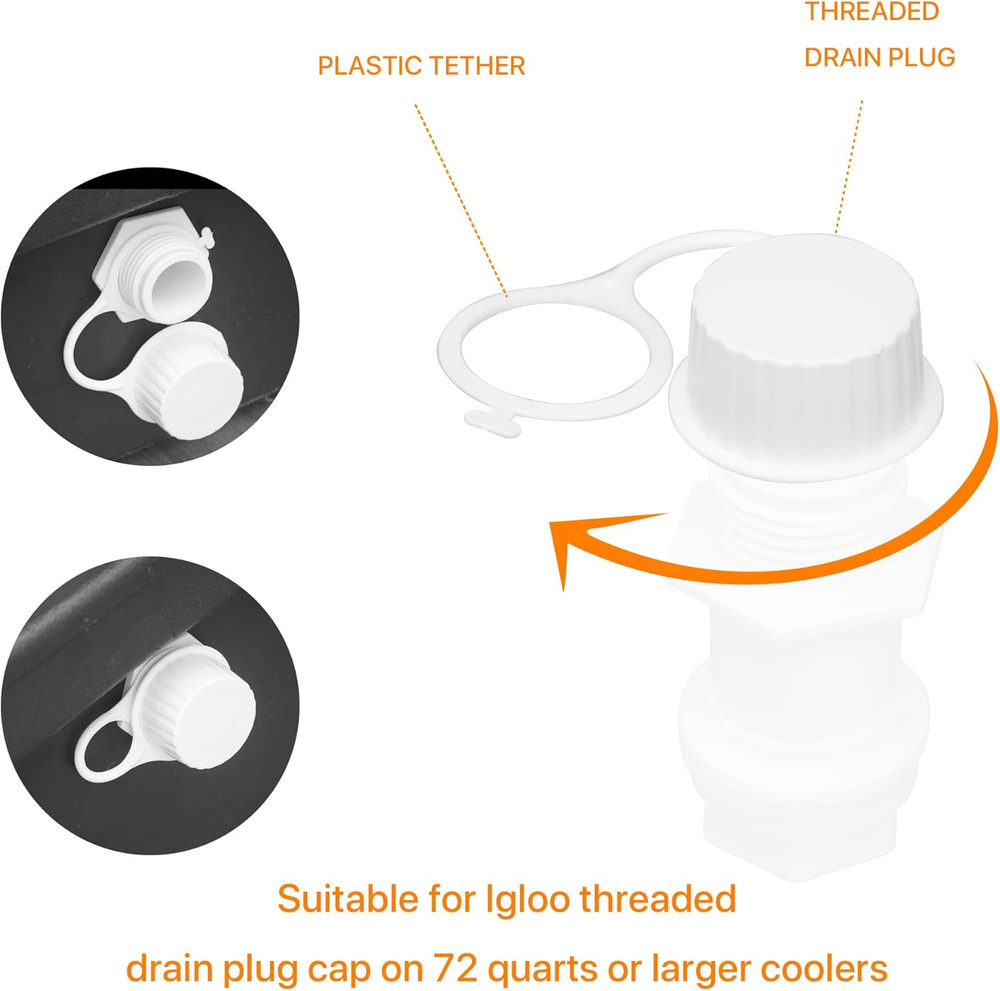 Tethered Drain Plug caps,Compatible with Igloo Cooler Threaded Drain caps.Cooler