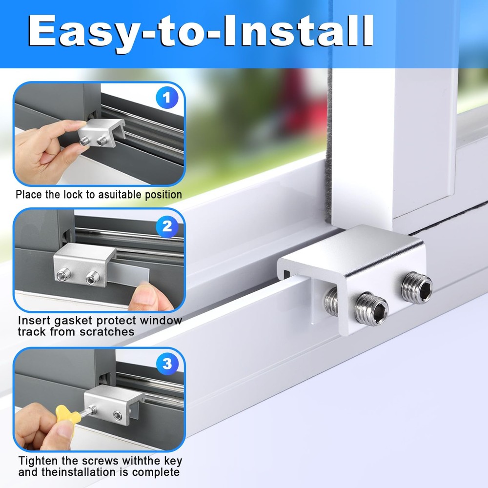 HYIEOU Sliding Window Locks (2 Sets), Secure Lock with Key, Silver