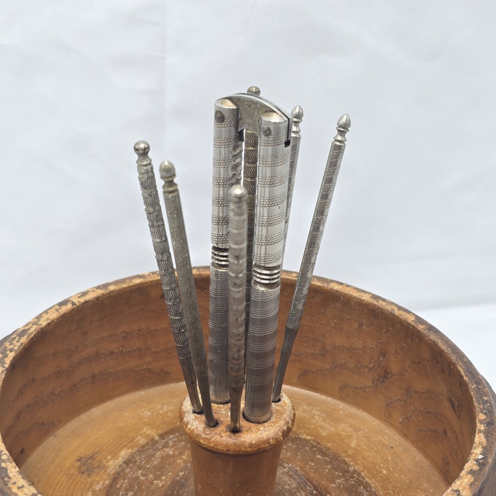 Vintage 8 Piece Nut Bowl Rustic Live Edge Tree Bark Set with Nutcracker & Picks