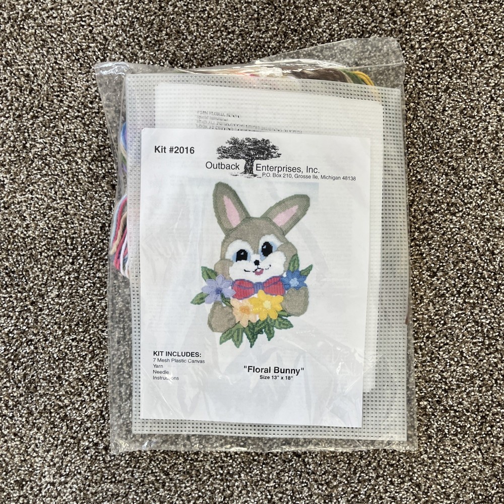 NEW Outback Enterprises Floral Bunny Plastic Canvas Kit #2016 Easter Rabbit