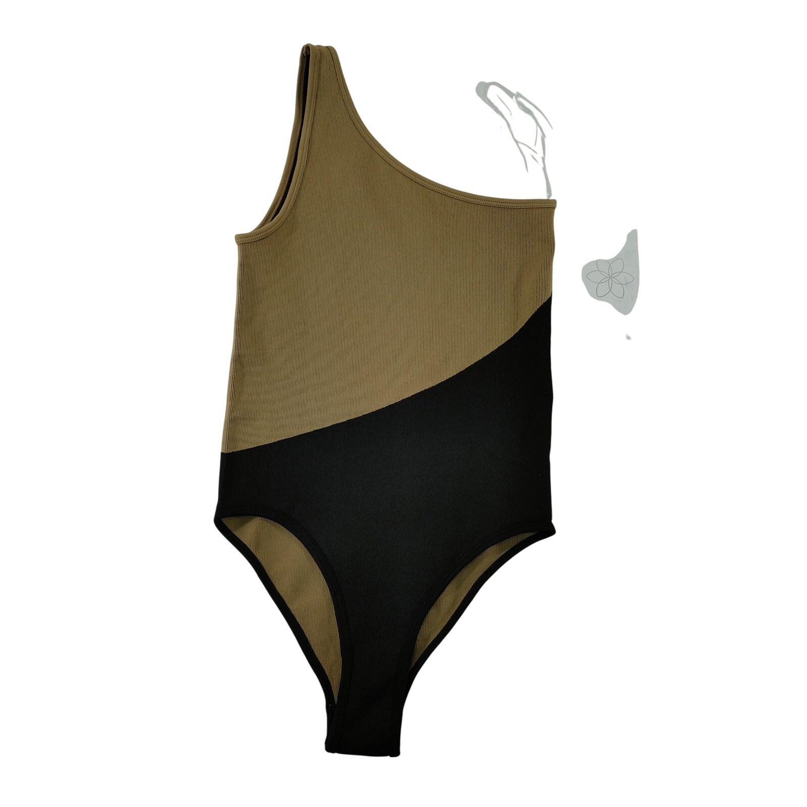 Aura One Shoulder Bodysuit Color Block Sleeveless Snaps Size S/M