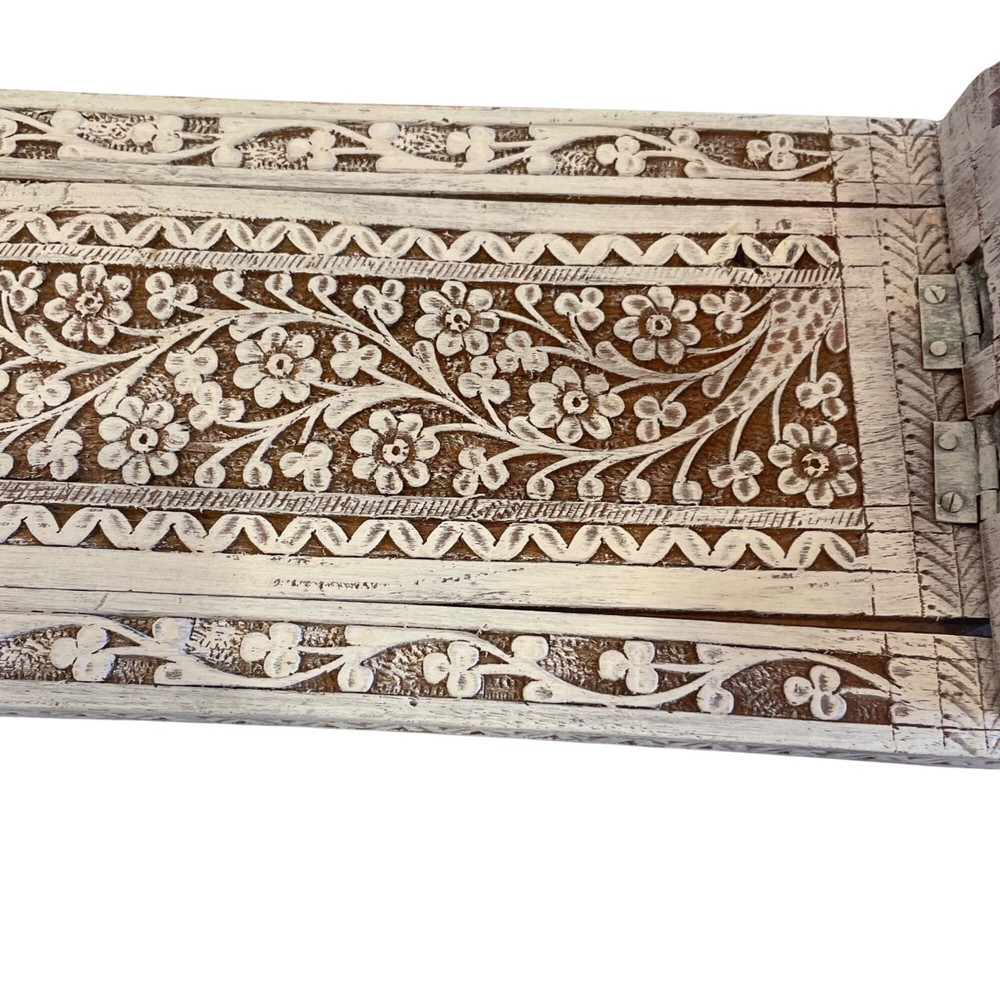 Carved Elephant Folding Book Rack Holder Hand Painted Chippy Boho Shabby Signed