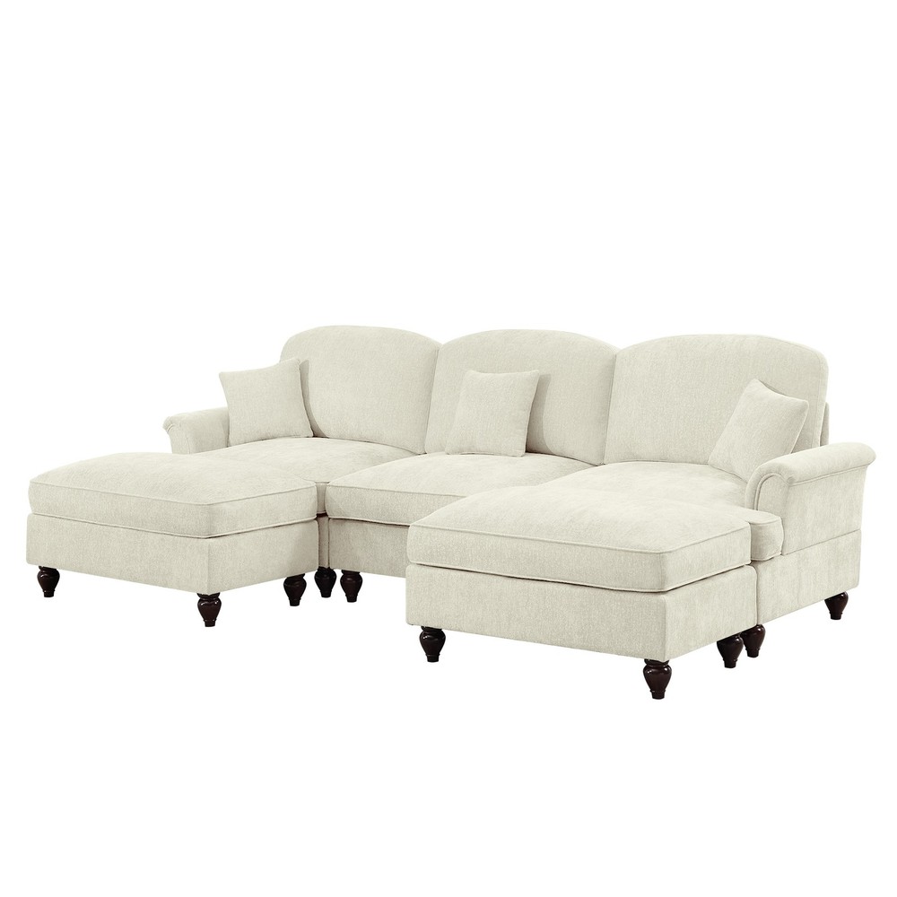 Comfy Modular Sectional Sofa U-Shape w/ Ottoman & Removable Skirts, Beige