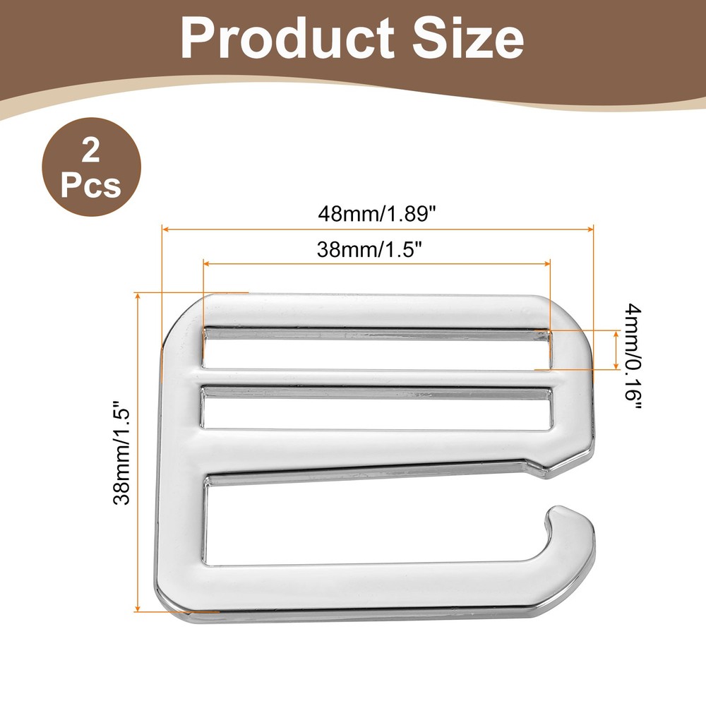 2Pcs G-Hook Webbing Buckles, 38mm Flat Tri-Glide, Gray