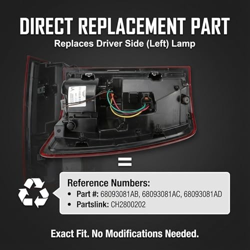 LED Tail Light Assembly Driver Side Compatible with Ram 1500 Left Driver Side