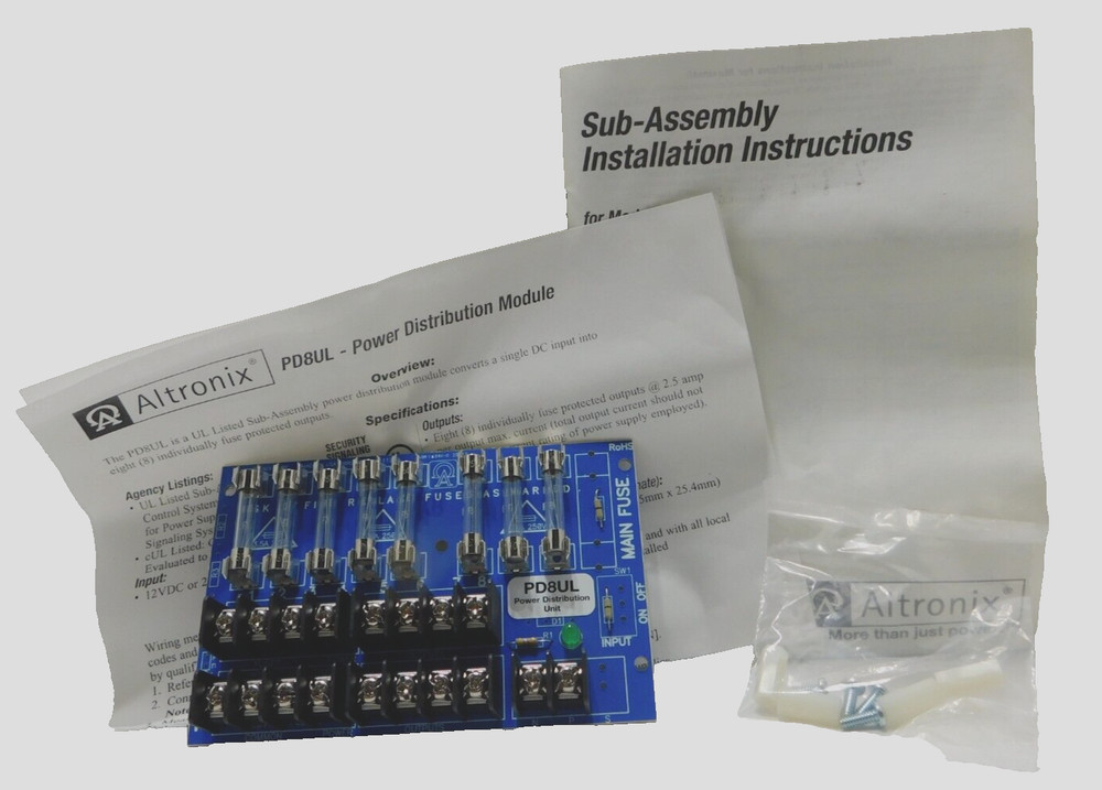 Altronix PD8UL Sub-Assembly Power Distribution Module w/8 Fuse Protected Outputs
