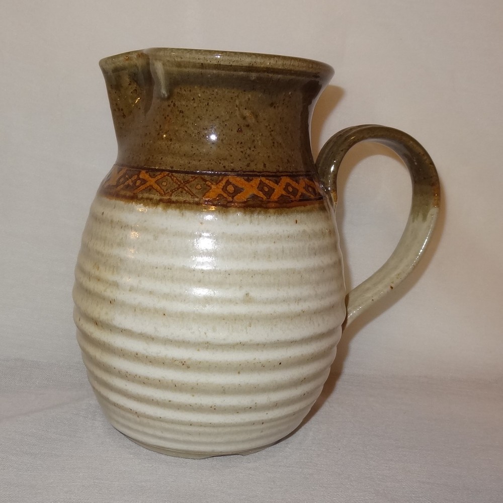 Pitcher Painted Clay Pinched Spout Studio Art Hand Crafted 7" Pottery
