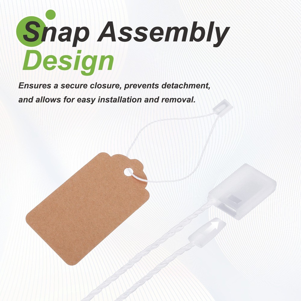200pcs Polyester Hang Tag String (6.7") - Plastic Snap Lock Pin Loop White