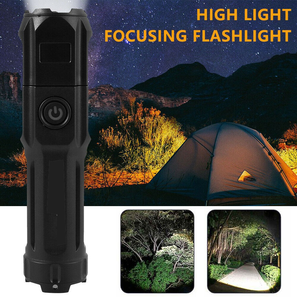 2x Portable LED Flashlight Super Bright Zoomable USB Rechargeable Tactical Torch