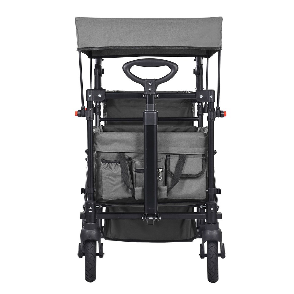 Wagon Stroller for 2 Kids, Push Pull Quad Collapsible Stroller with Adjustable H