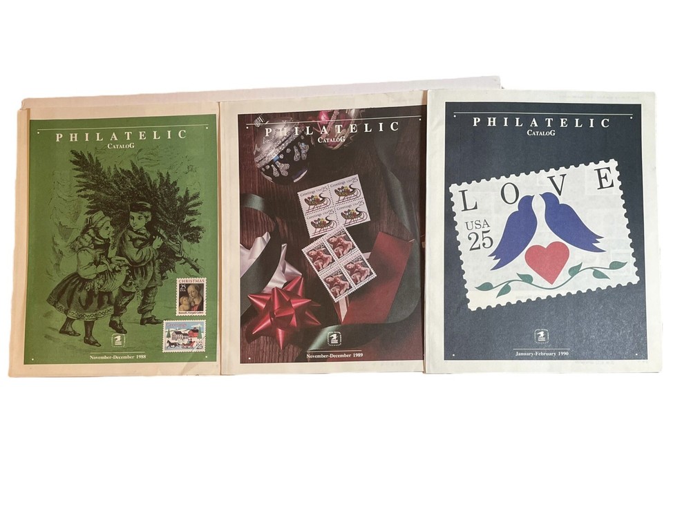 Vintage Lot Of 3 Philatelic Catalogs USPS Stamps 1988 1989 1990 USA Magazine VTG