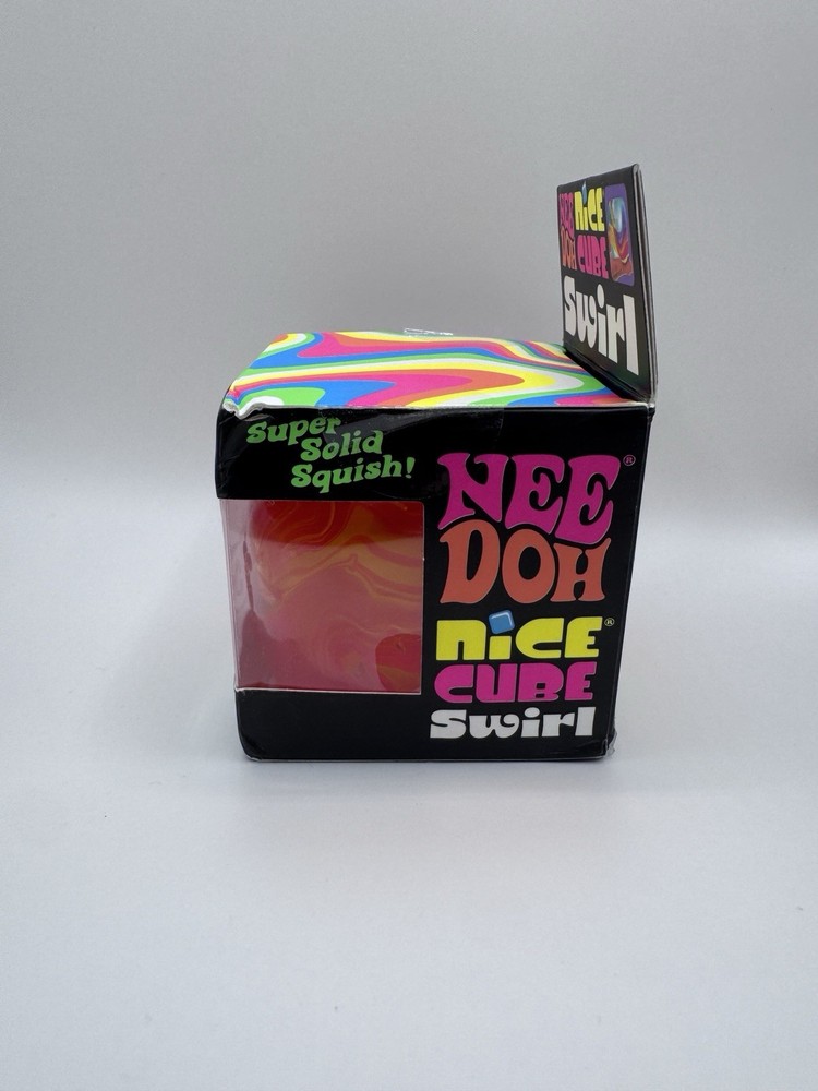 Nee Doh Nice Cube Swirl Super Solid Squish Multicolor Sensory Toy (2”x2”)