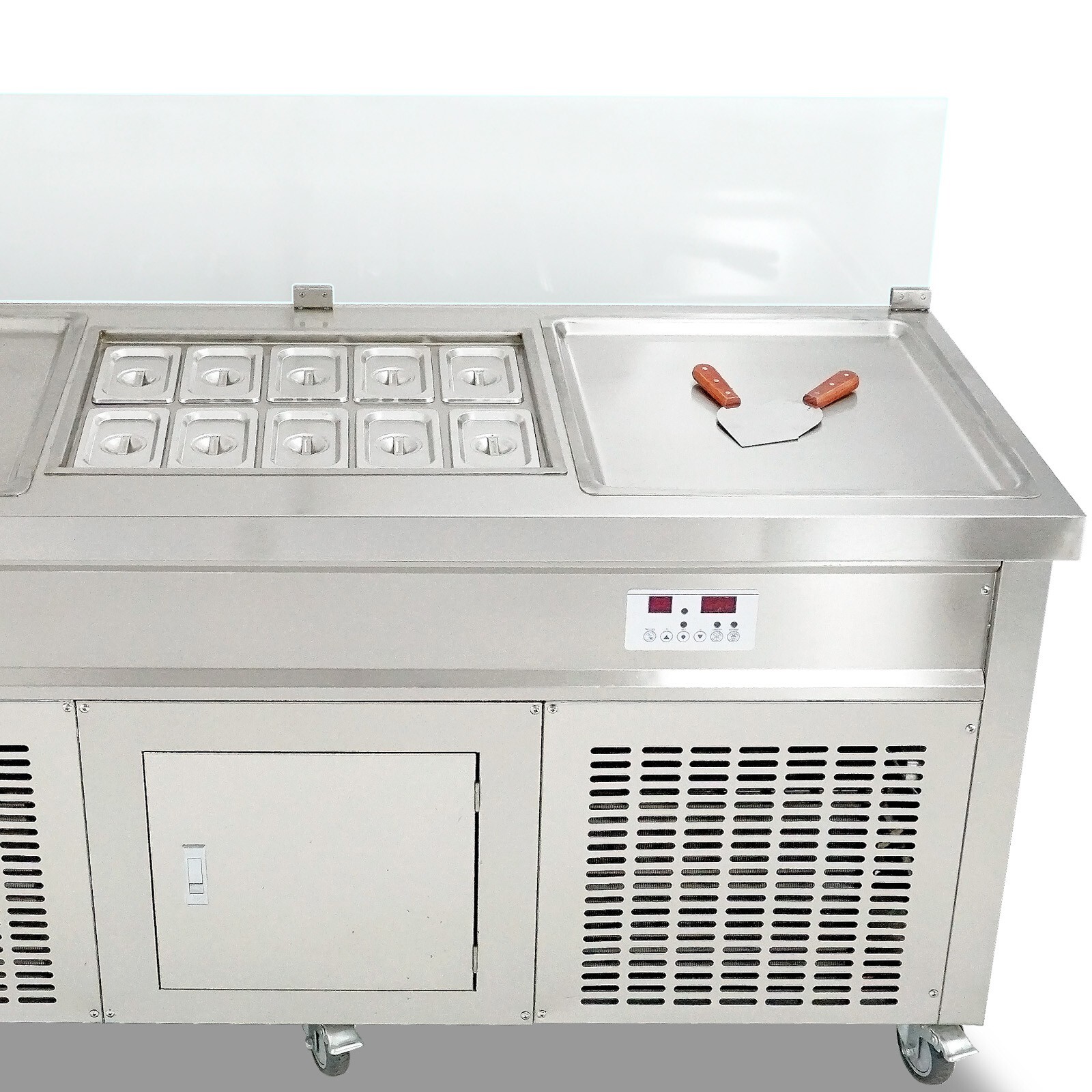 Commercial rolled ice cream machine double square pans with 10pcs cooling tanks