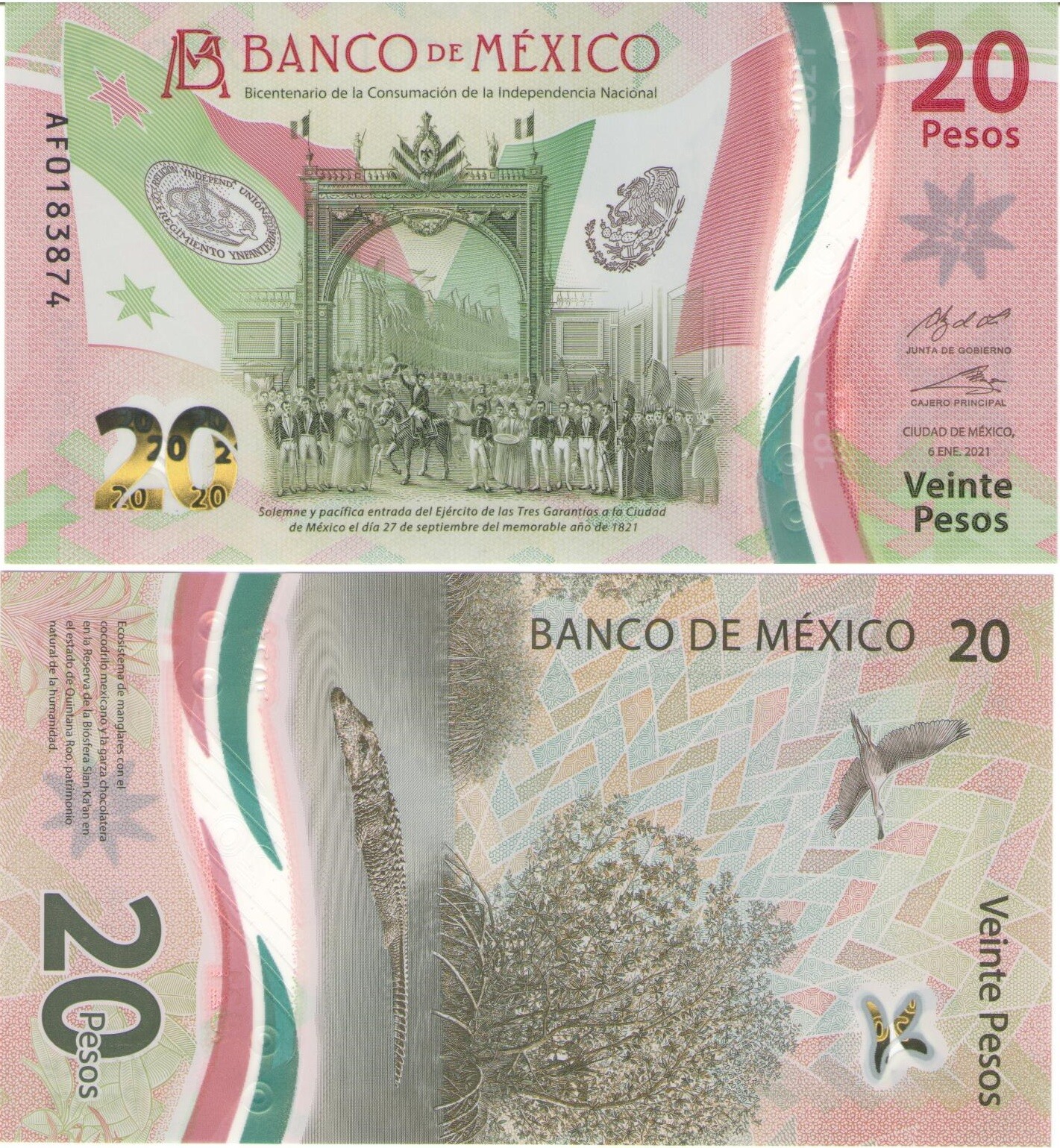 20 PESOS MEXICO UNCIRCULATED - NEW BILL-  FREE SHIPPING TRACKING - SHIP FROM USA
