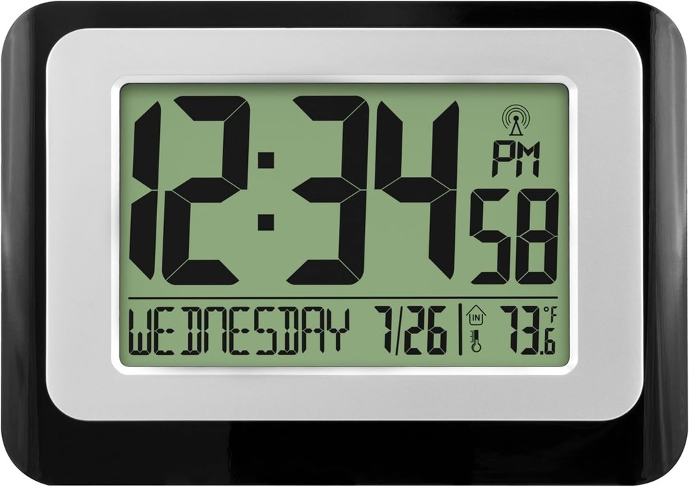 W88631 Digital Atomic Black Wall Clock W/ Temperature