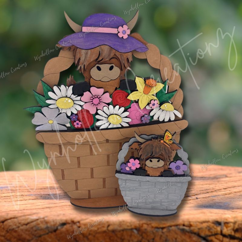 Springtime Highland Cow Interchangeable Basket Insert
