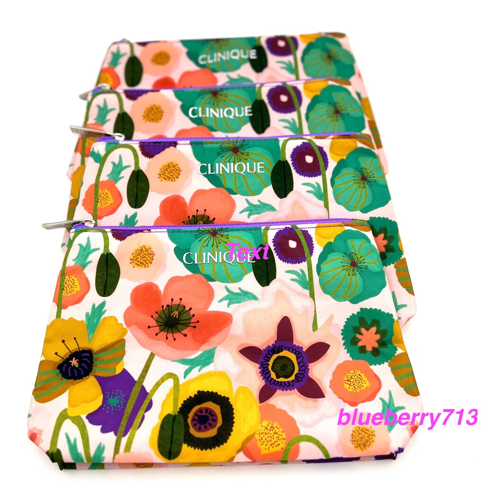 4 Bags: Clinique  Cosmetic Makeup Bag Flower Printed ~ Multi- Color