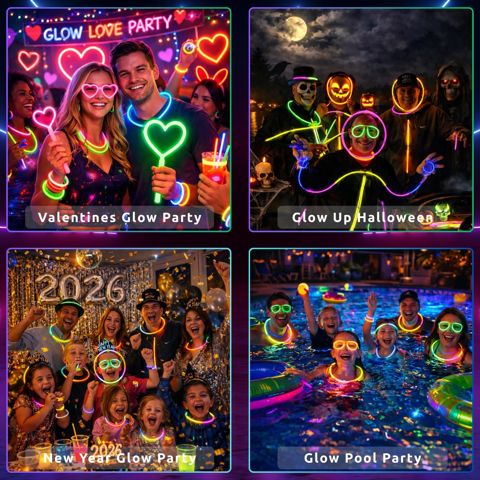 Ammy Glow-Glow Sticks-100 Pack Bulk Party favors for Kids-Neon 100 Pack, Blue