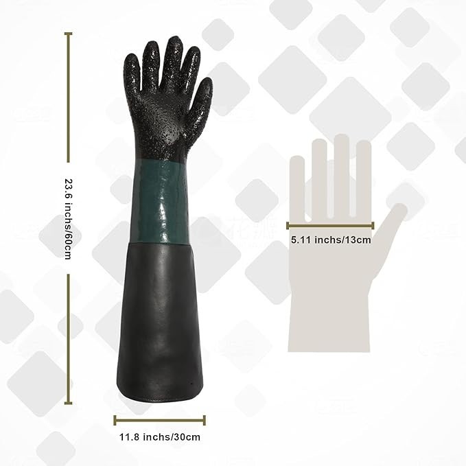 23.6 Sandblasting Gloves Double Layer Protective PU Rubber for Sandblast Cabinet