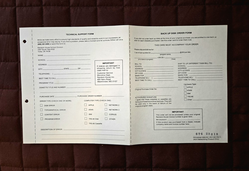 TRS-80 Random House Basic Math Fun & Games Courseware with disk