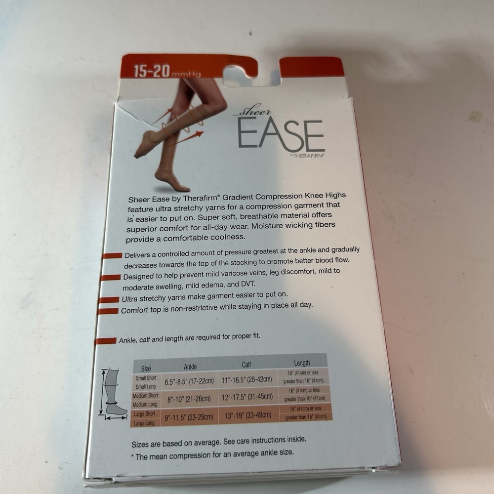Sheer Ease Knee High Compression Stockings Small Long Coal