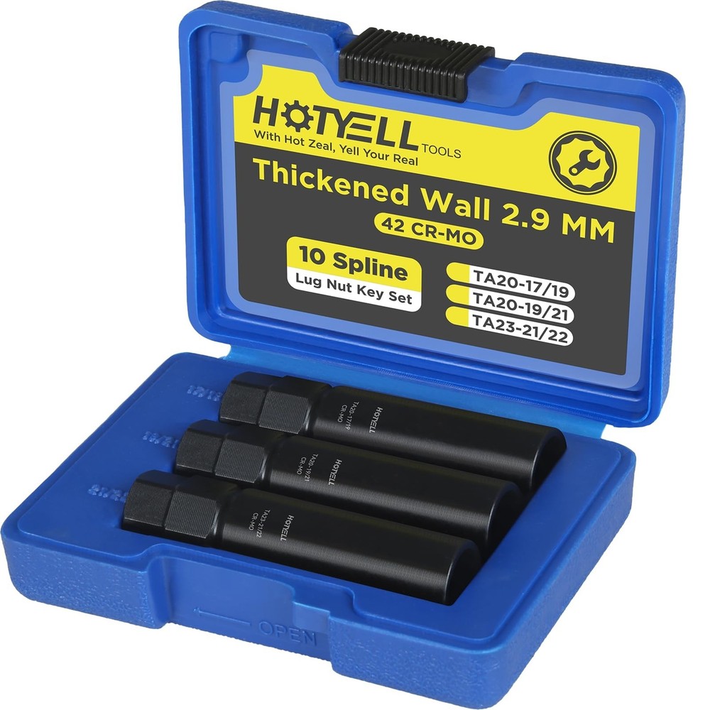 10-Spline Lug Nut Key Set - Thicker Wall, Break-Resistant Wheel Socket Tool, 3-P