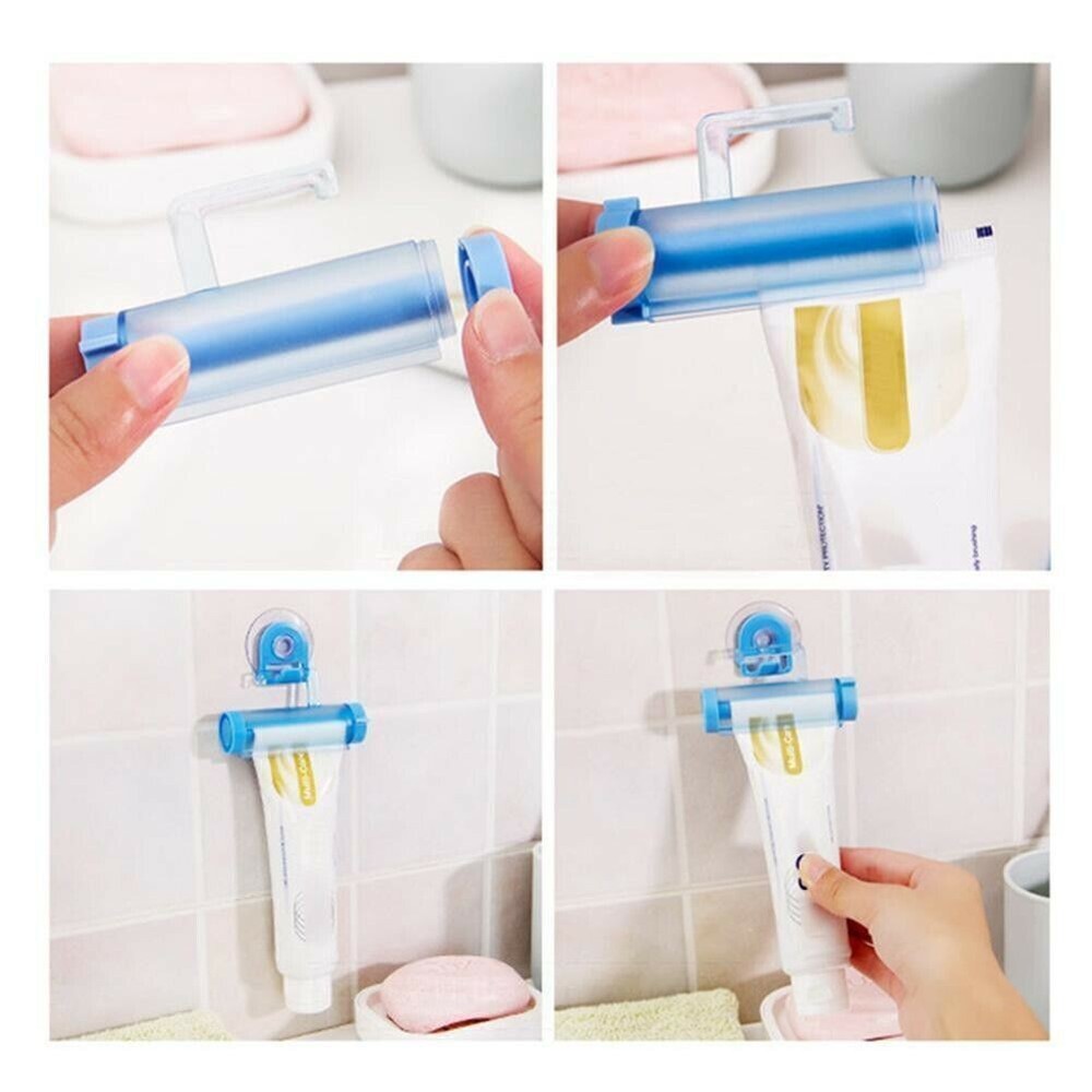 Toothpaste Dispenser Squeezer, Reusable Bathroom Accessory, Hard Plastic, Blue