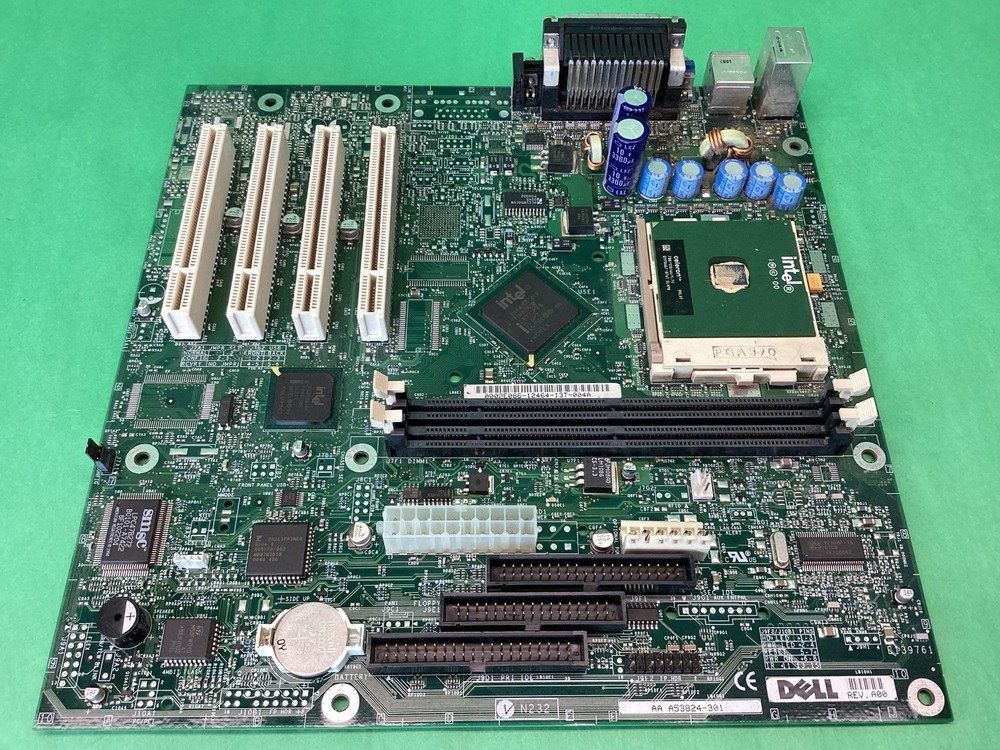 Dell 2E086 PGA370 Desktop Motherboard + Celeron CPU + I/O Shield - UNTESTED