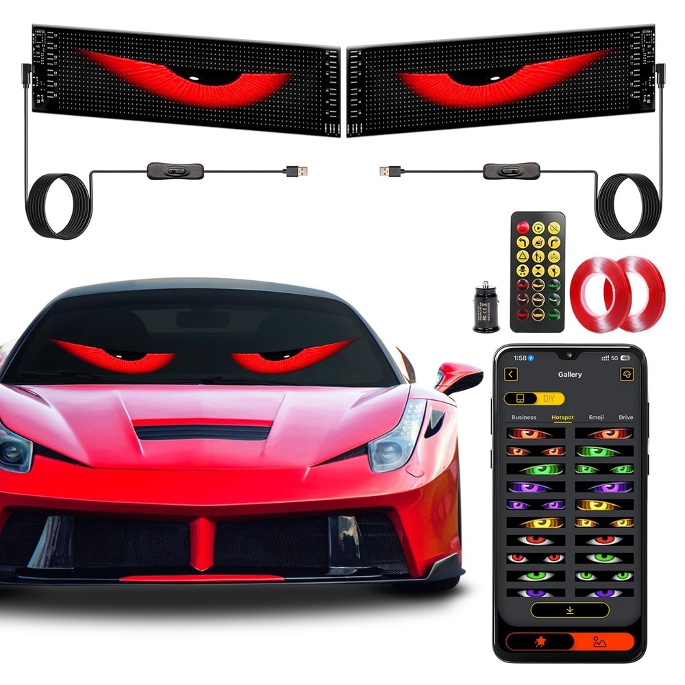 Devil Eyes Light for Cars, DIY LED Eyes for Windshield Flex Programmable Ligh...