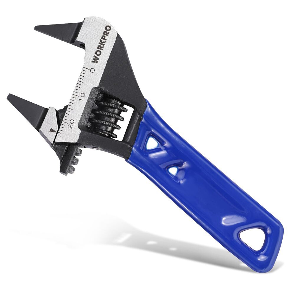 WORKPRO 4" Thin Jaws Stubby Wide Opening Adjustable Wrench w/2mm Jaws Metric/SAE