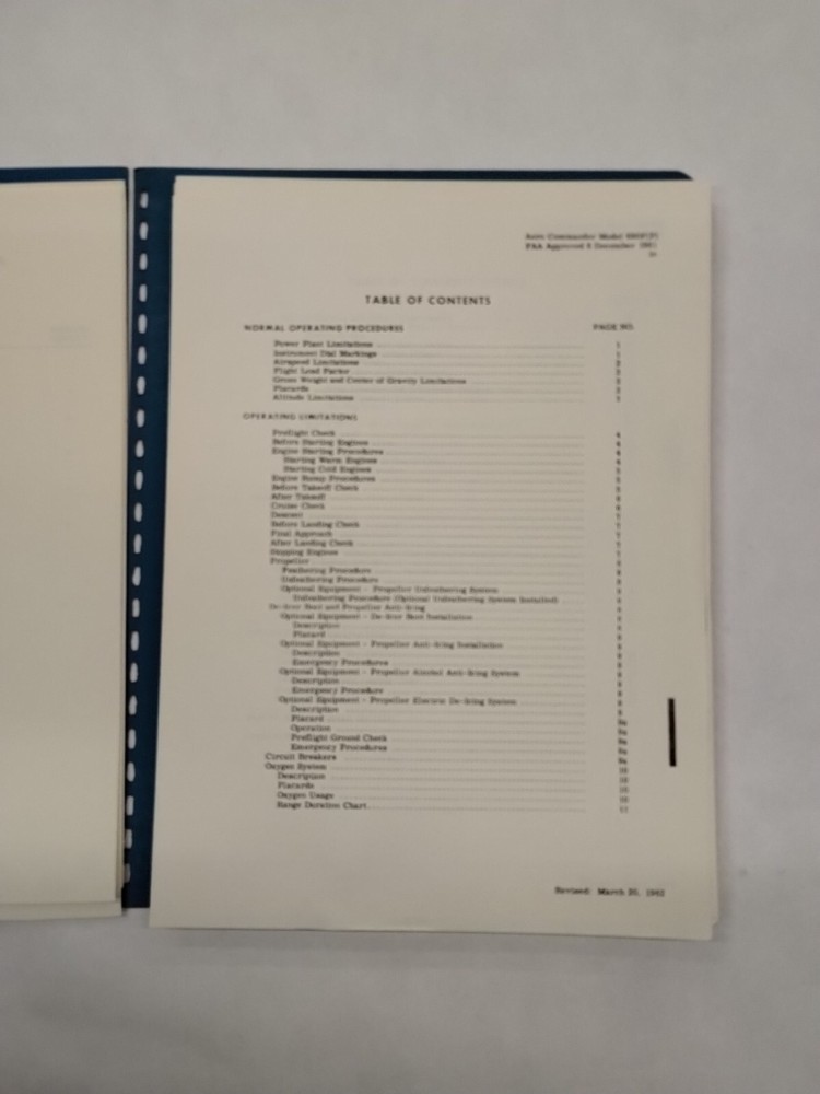 Aero Commander 1961 Model 680F Pressurized Flight Manual-Original