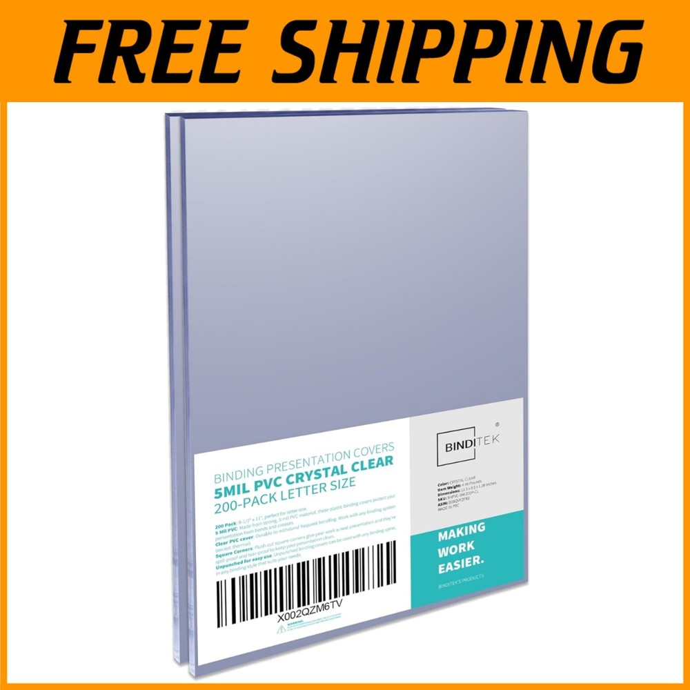 200 Pack Clear Binding Covers - Letter Size, Square Corners