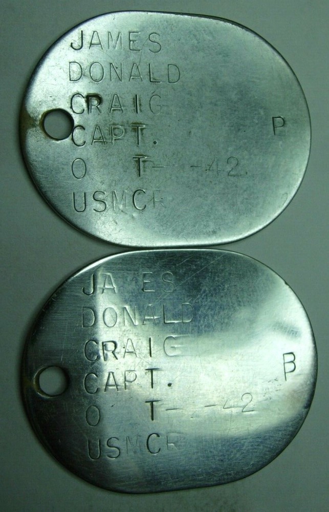 WW2 USMC Dog Tag Officer Pair - James Donald Craig - CAPT. - 1942