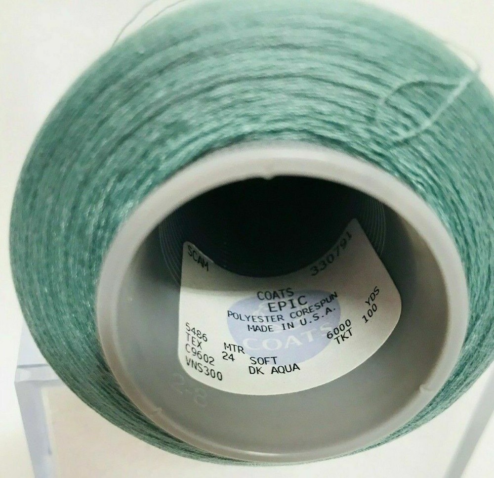 COATS POLYESTER Corespun 6000 Yard Spool THREAD Dark Aqua TEX 24