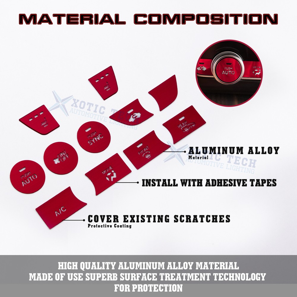 11x Red Aluminum Center Dashboard Button Switch Panel For Honda Accord 2018-2022