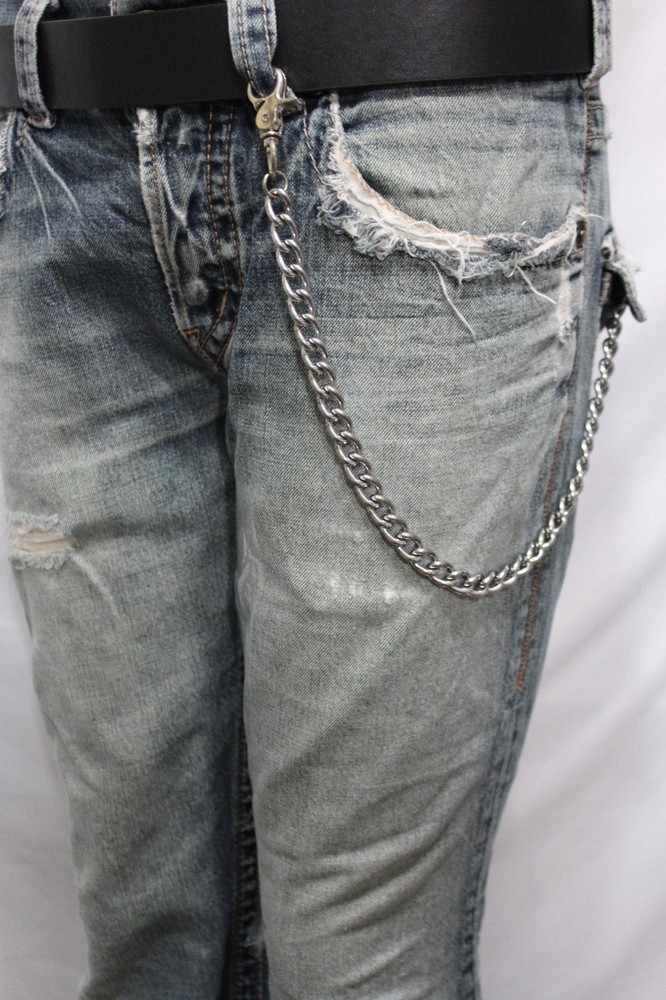 Men Silver Metal Short Wallet Chains Thick Link Simple Jeans Basic Biker Classy